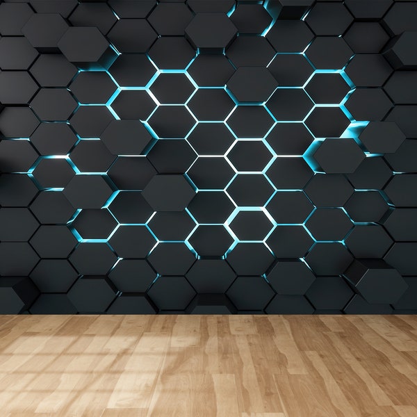 Modern Wallpaper, Removable Wallpaper, Bright Wall Paper, Gift Wallpaper, 3d Effect Black Geometric Shapes Wal Art Wall Mural, Black Mural,