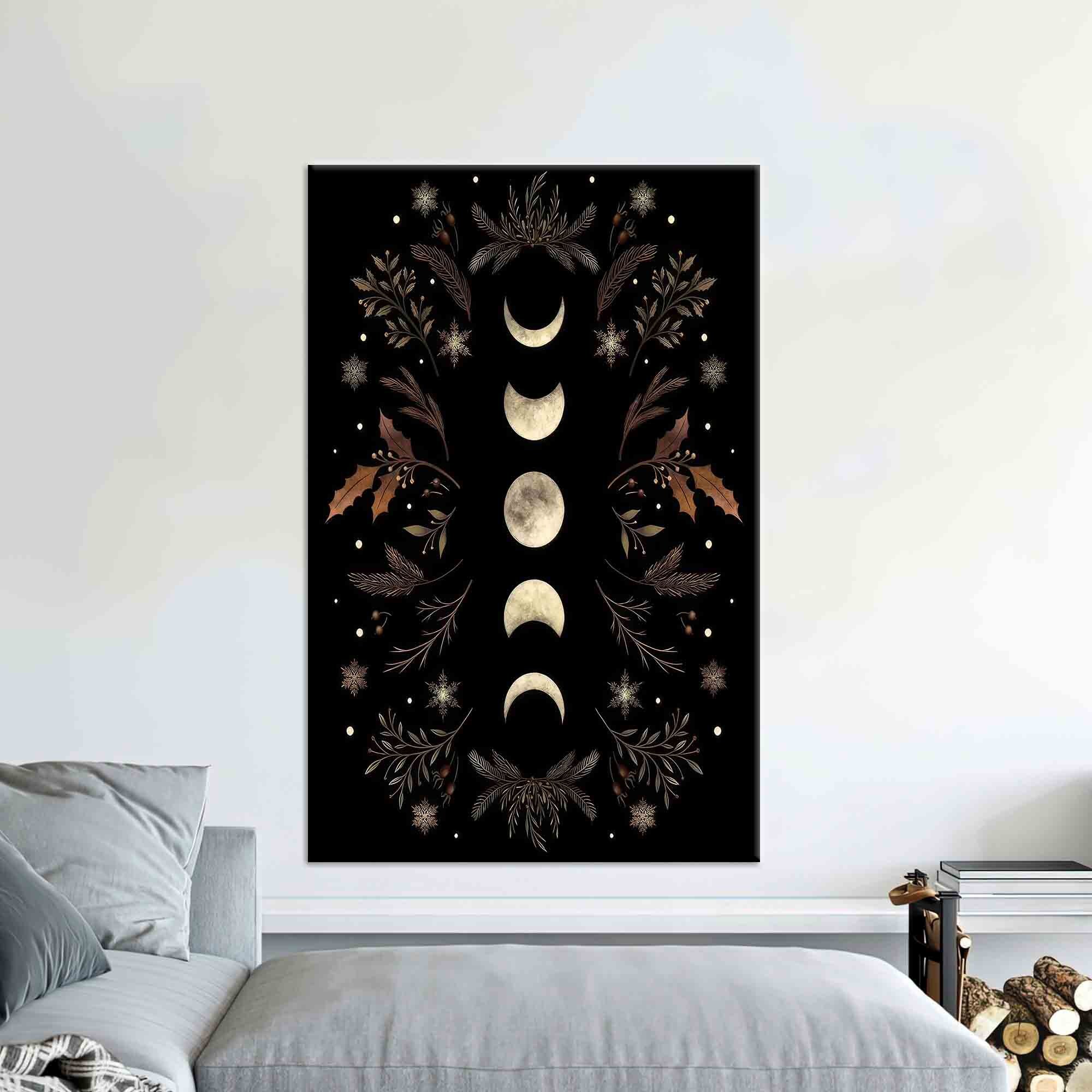 Moon Wall Decor, Flowers Wall Art, Modern Wall Art, Floral Art Gift, Boho Printing, Canvas Art, Tempered Glass, 3D Wall Art, Home Wall Art,