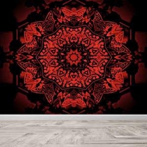 Mandala di carta, decorazioni per pareti, adesivi murali moderni, carta da parati con motivo mandala, stampa murale nera e rossa, adesivi per pareti, regalo per lei
