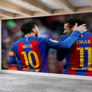 Carta da parati Messi e Neymar, carta da parati con calciatori, stampa da parete per palestra, stampa artistica in 3D, carta da parati in 3D, carta autoadesiva, rivestimento murale, parete decorativa