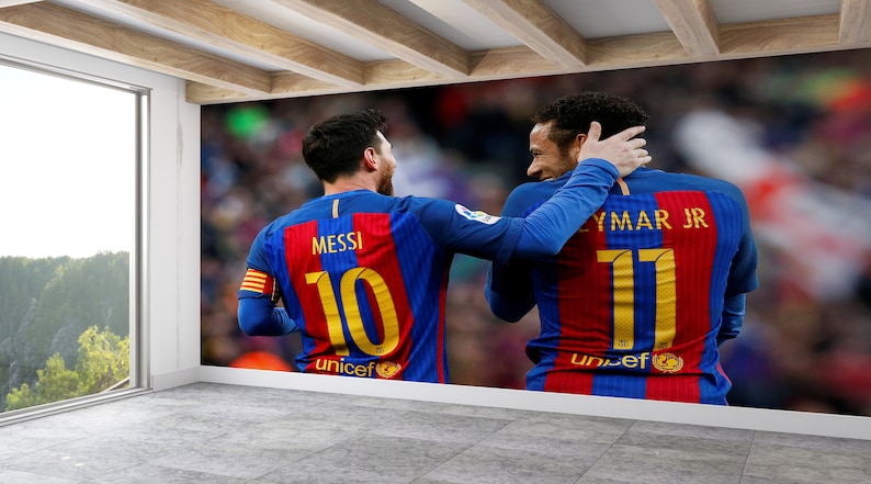 Messi & Neymar fotbollstapet: Självhäftande accentväggbeklädnad bild 1