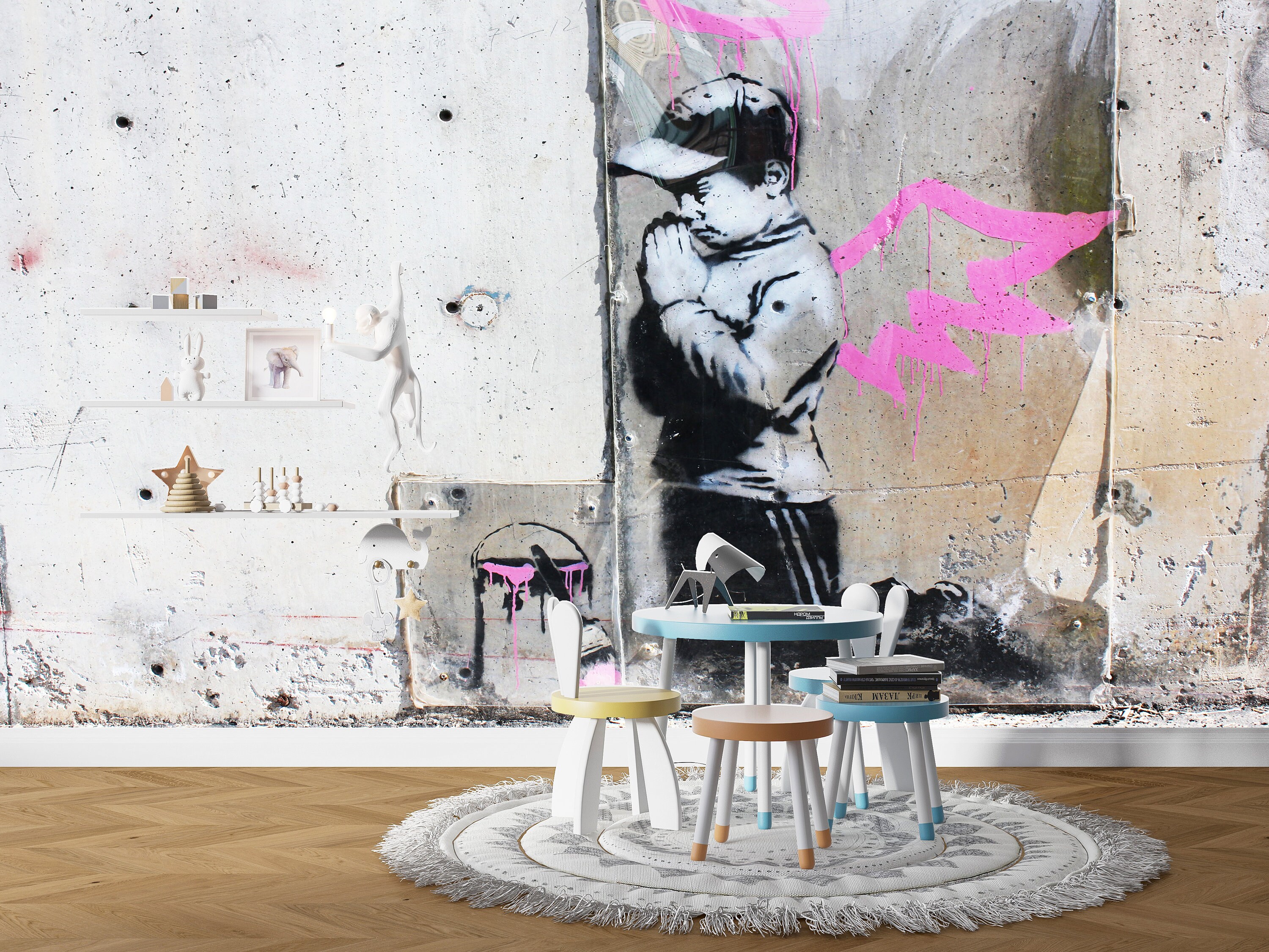 Banksy Angel Boy Graffiti Wall Art: Pink Wings (digital