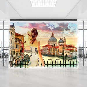 Venice View Wallpaper Mural: Girl Overlooking Italian Landscape