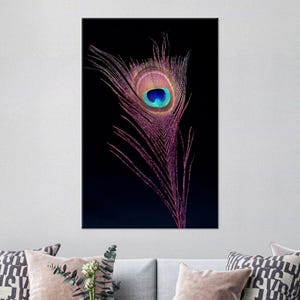 Peacock Feather Wall Decor Art, Purple Canvas Home Decor, Feather Canvas Artwork, Peacock Wall Art, Purple Canvas Home Decor, Trendy Canvas