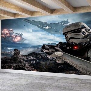 Stormtrooper Battle Wallpaper Mural: Sci-fi Peel and Stick Decor - Etsy