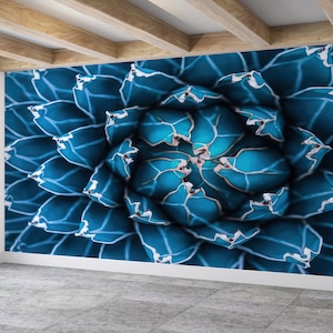 Blumenwand Poster, abstrakte natürliche Muster Tapete, Kaktus Tapete, Marineblauer Wanddruck, Geschenk für Haus, Tapetenpatent, Blumenkunst