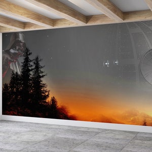 Sternenhimmel Wandtattoos, moderne Tapete, Waldlandschaft Wandtattoos, Star Wars Wandbild, Tapeten Schälen und Aufkleben, druckbare Wandkunst,