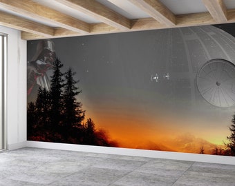Starry Sky Wall Decals, Modern Wallpaper, Forest Landscape Wall Decals, Star Wars Mural, Wallpaper Peel And Stick, Printable Wall Art,