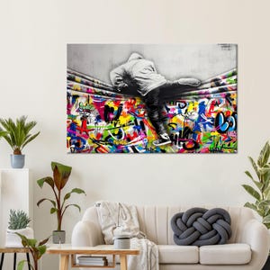 Banksy Boy Graffiti Art: Tempered Glass or Canvas Print