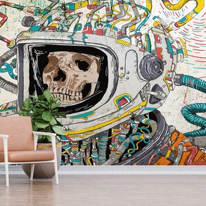 Adesivi murali con teschio di astronauta, decorazioni murali con graffiti, adesivi murali astratti, regali per la casa, adesivi murali con teschio, decorazioni murali rimovibili,