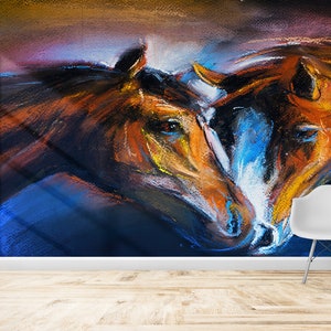 Two Horses Painting Wallpaper: Self Adhesive Wall Mural