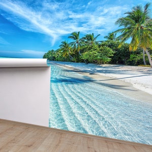Behangmuur tropisch strand: muurkunst oceaanzicht afbeelding 5