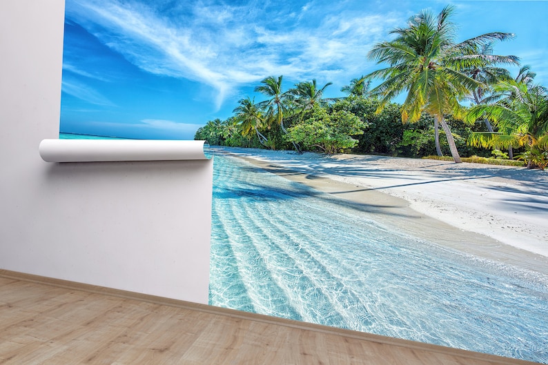 Behangmuur tropisch strand: muurkunst oceaanzicht afbeelding 5