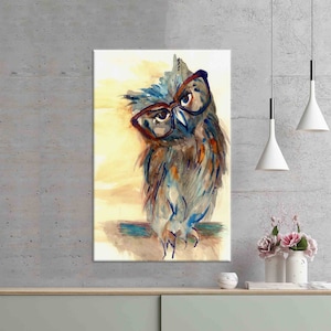 Wise Owl Tempered Glass Wall Art: Modern Animal Decor