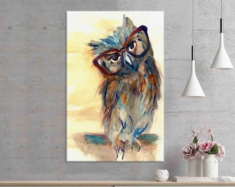 Wise Owl Wall Decor, Owl Wall Art, Animal Wall Art, Modern Artwork, Tempered Glass, Canvas Wall Art, 3D Wall Art, Gift Table, Large Wall Art
