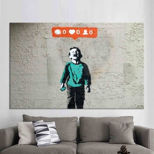 Glass Printing, Banksy Crying Child Poster, Banksy Boy Painted, Painting Wall Hanging, Personalized Teacher Gift Wall Art, Framed Canvas,
