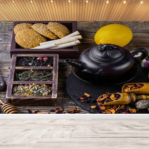 Tea Time Still Life Wallpaper Mural: Art Deco Peel and Stick
