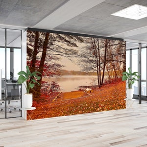 Autumn Lake Landscape Wall Mural - Peel and Stick Wallpaper