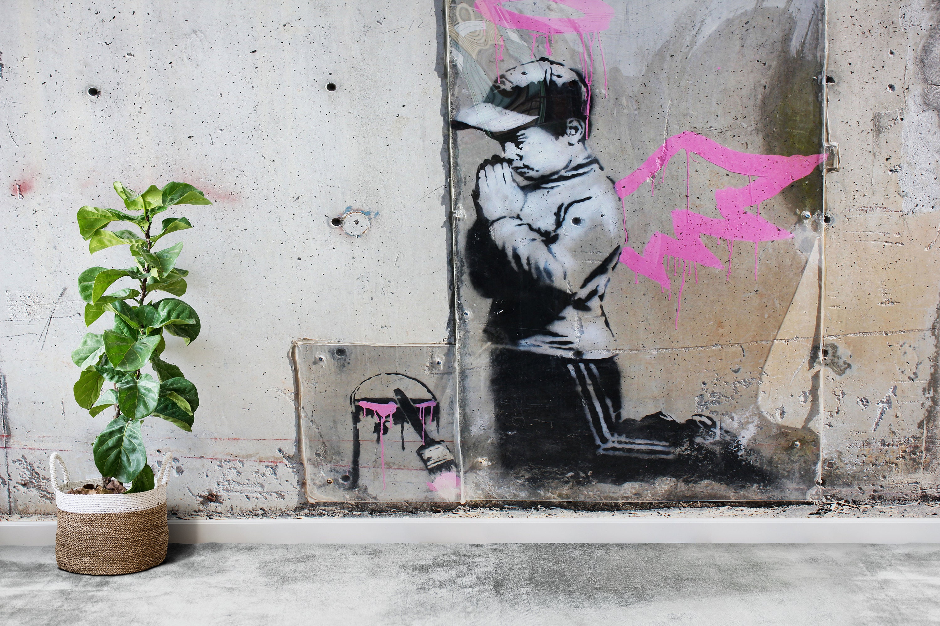 Child Angel Wall Art, Graffiti Wall Art, Banksy Boy Wall