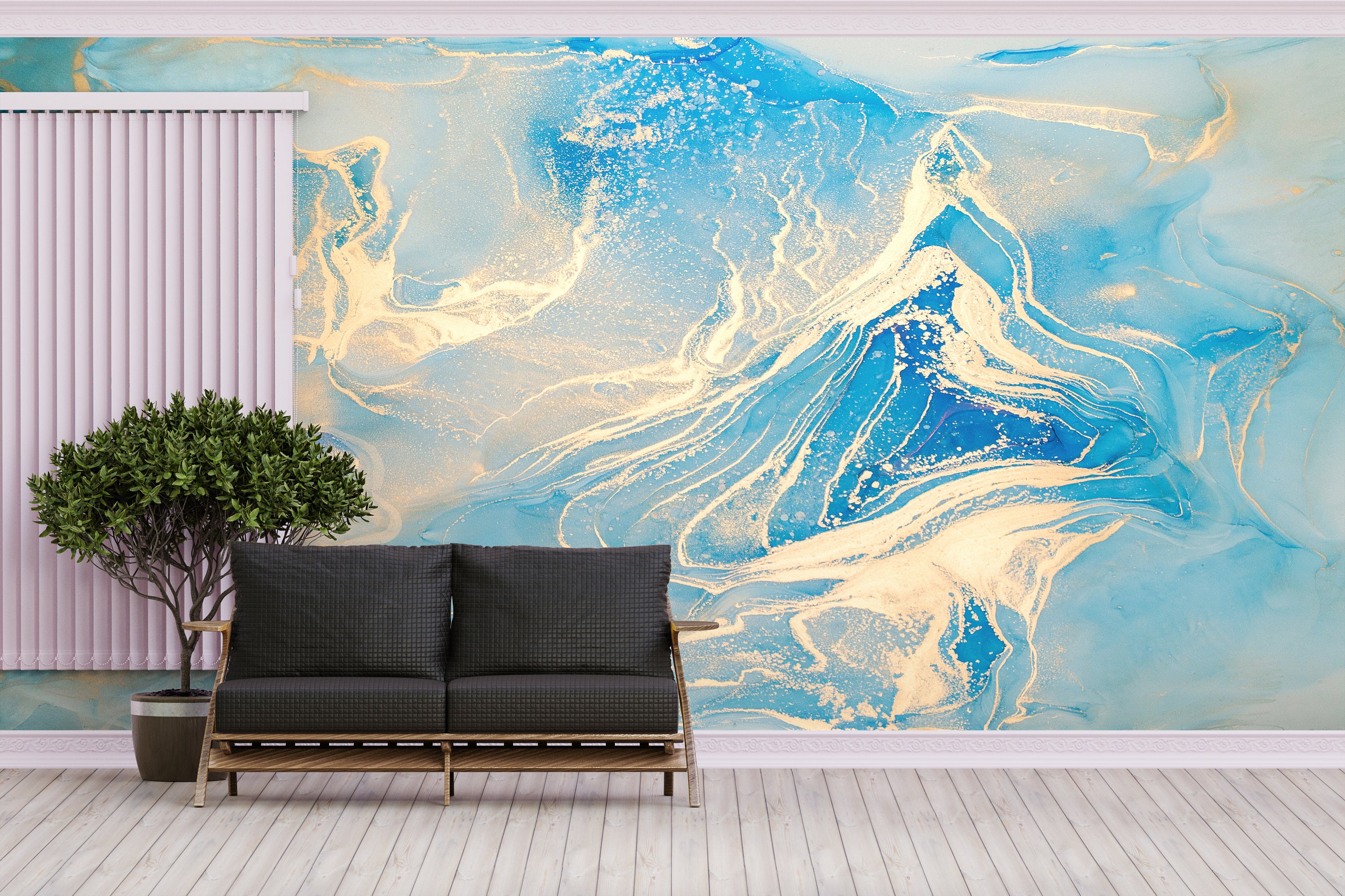 Blue and Gold Marble Wallpaper: Abstract Art Wall Mural - Etsy