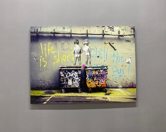 Banksy Peeing Boys Wall Decor, Banksy Boy Wall Art, Graffiti Wall Art Decor, Banksy Life Is Short Printing, Living Room Decor, Large Canvas,