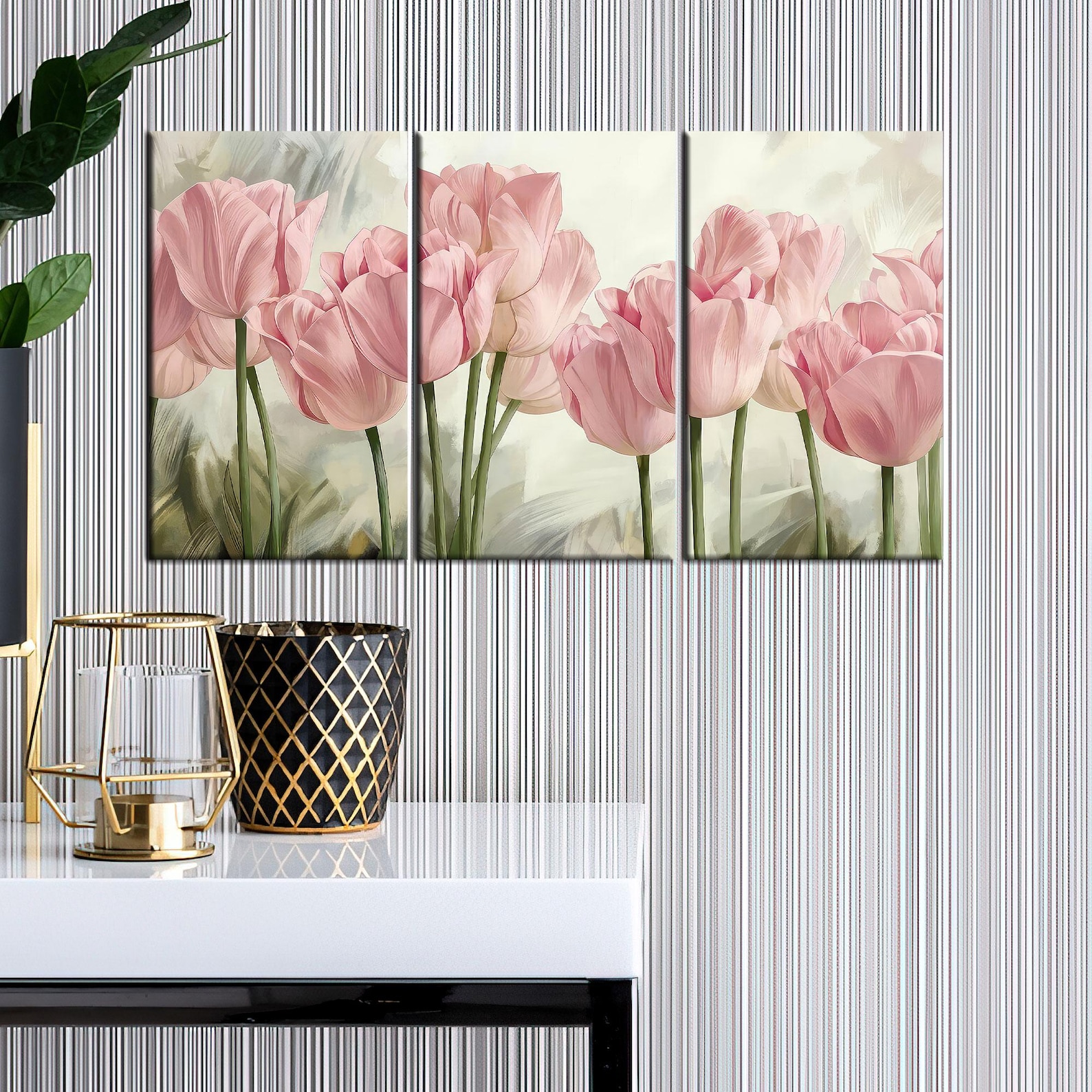 Pink Tulips Glass Wall Art: Floral Home Decor - Etsy