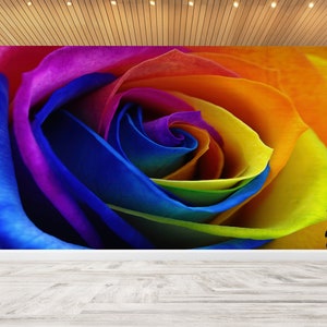 Wall Art Decor, Wallpaper Peel And Stick, Room Wall Decor, Housewarming Gift, Colorful Rose Wall Painting, Rose Wall Mural, Modern Wallpaper