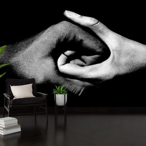 Stampa murale Yin e Yang, carta da parati a mano, decorazione murale 3D, arte moderna su carta, murale a mano nera, carta da parati motivazionale, origami 3D, parete decorativa,