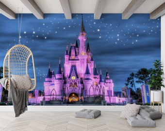 Wall Paper Peel And Stick, Accent Wall, Gift For Her, Cinderella Castle Paper Craft, Girl Room Wall Decals, Custom Wall Paper, 3D Wall Mural