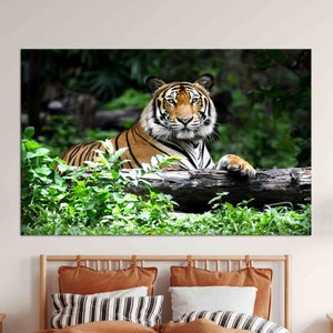 Tiger Glass Art Wall Decor, Wild Life Tiger Canvas Decor, Jungle Artwork, Animal Glass Panel, Halloween Decor Wall Decor, Animal 3D Canvas,