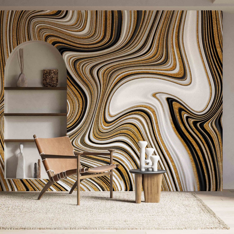 Gold Wall Decals Marble Paper Craft Black Gold and White Etsy