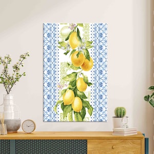 Lemon Pattern Art, Lemon Wall Art, Blue Wall Decor, Modern Artwork, Canvas Art, Gift For Him, Tempered Glass, 3D Poster Art, Large Wall Art,
