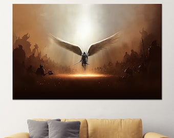 Michael Angel Art, Warrior Angel Art, Archangel Wall Art, Canvas Art, Glass Art, 3D Wall Art, Framed Wall Art, Gift For Him, Home Wall Art,