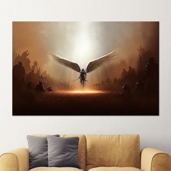 Michael Angel Art, Warrior Angel Art, Archangel Wall Art, Canvas Art, Glass Art, 3D Wall Art, Framed Wall Art, Gift For Him, Home Wall Art,