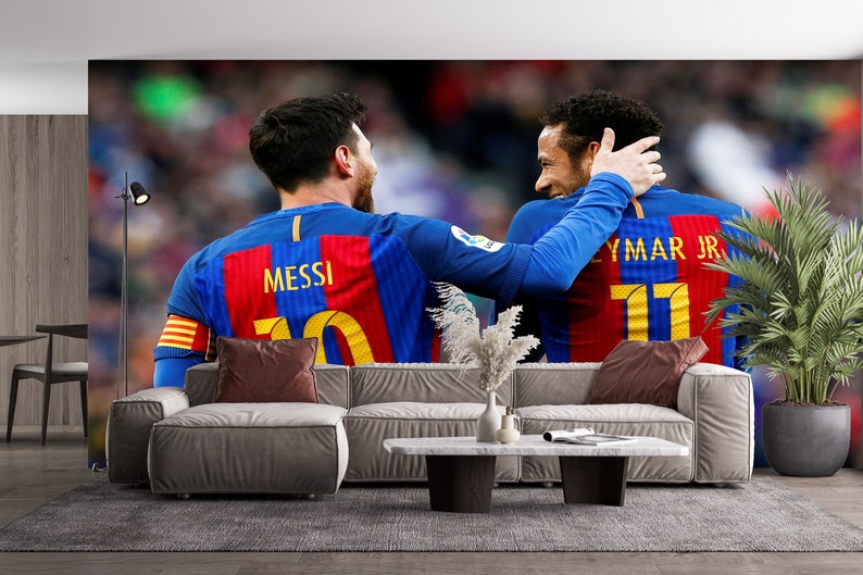 Messi & Neymar fotbollstapet: Självhäftande accentväggbeklädnad bild 3