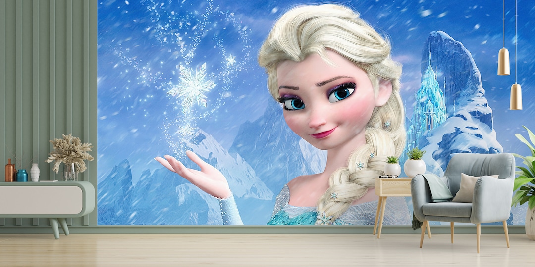 Elsa Frozen Wall Mural: Peel and Stick Snow Princess Wallpaper - Etsy