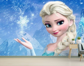 Elsa Frozen-muurschildering: Peel-and-Stick sneeuwprinses-behang