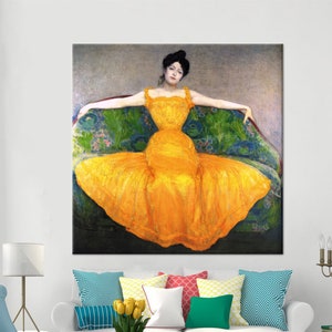 Max Kurzweil Lady İn Yellow Dress Art Glass, Famous Wall Art Canvas, Woman Art Wall Decor, Lady In Yellow Dress Wall Art, Tempered Glass,