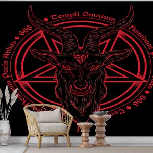 3D Wallpaper, Dämonenziege Wallpaper, Japanisches Papiermodell, Satanistische Wanddekoration, modernes Papiermodell, Geschenk für Zuhause, schwarze Wanddekoration,
