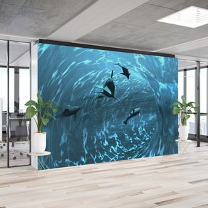 Pittura murale di pesci, brevetto per carta da parati, decorazione murale di animali, carta digitale per acquari, pittura murale subacquea, adesivi per pareti, arte murale di pesci