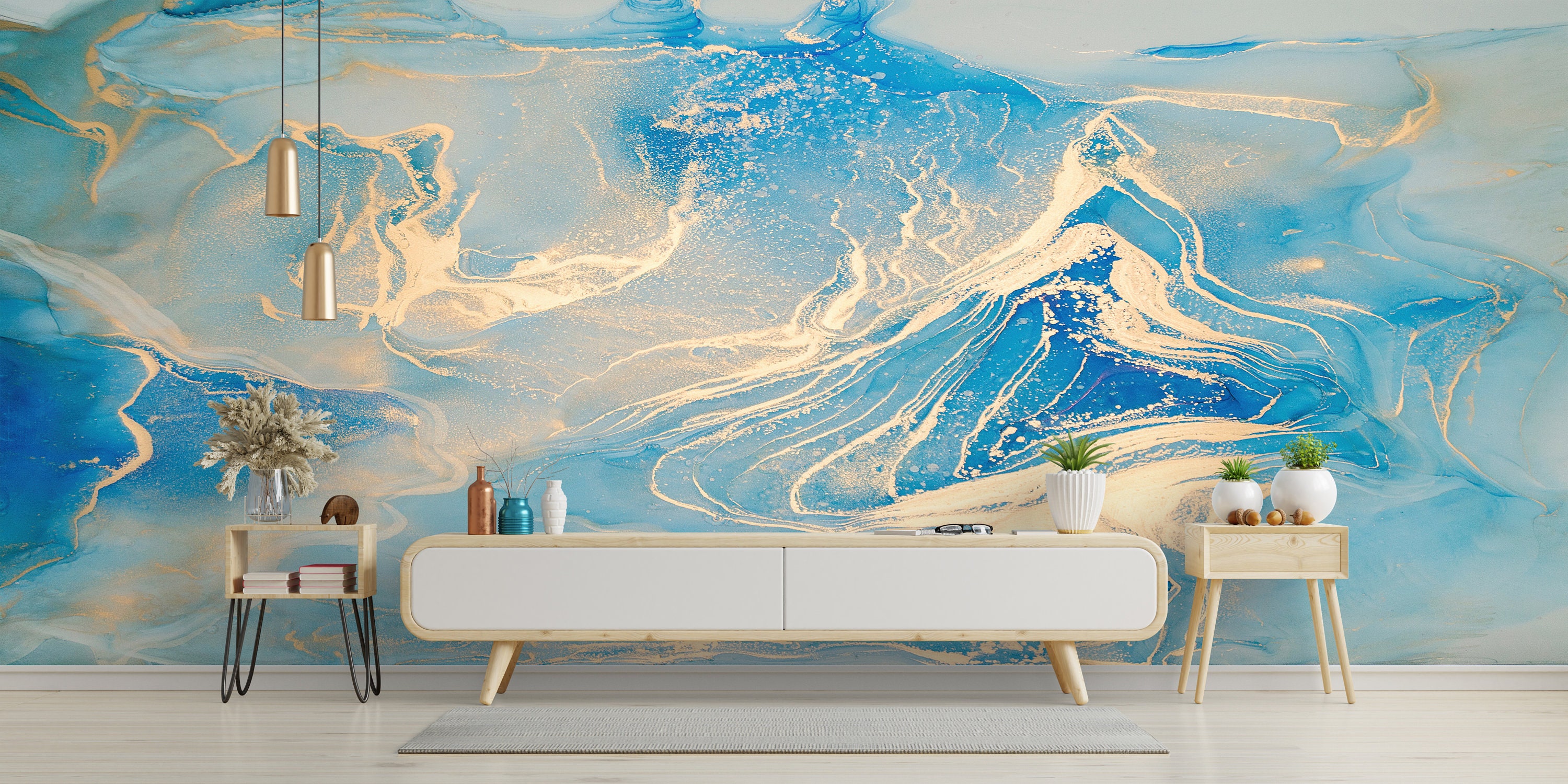 Blue and Gold Marble Wallpaper: Abstract Art Wall Mural - Etsy