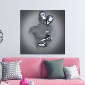 Modern 3D Canvas, Bedroom Artwork, 3d Effect Tempered Glass, Personalized Gift, Couple Hugging 3d Canvas, Gift For The Home,