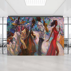 Poster da parete con cantante jazz, adesivi da parete con musica africana, adesivi da parete con pianista africano, carta da parati africana, decorazioni da parete in carta, lavoretti di carta, musicista,
