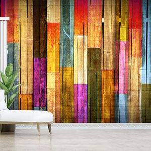 Bemalte Holzplatten Wandbild, moderne Papierkunst, Holzeffekt Wandtattoos, Tapetenplatten, Holzplatten Wandkunst, Geschenk für Ihn, bunte Kunst