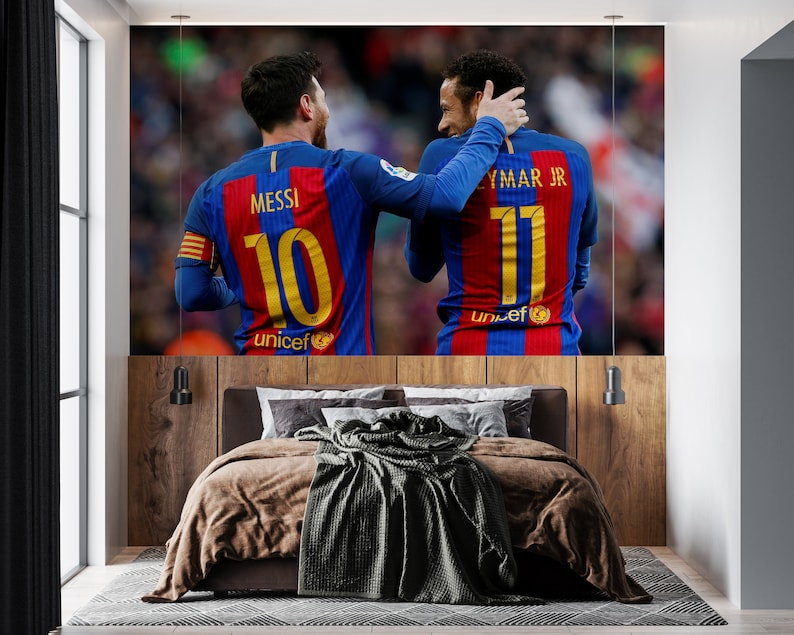 Messi & Neymar fotbollstapet: Självhäftande accentväggbeklädnad bild 4
