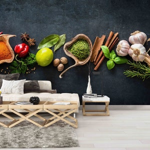 Spices Kitchen Wallpaper Mural: Food Wall Art, Modern Home Decor