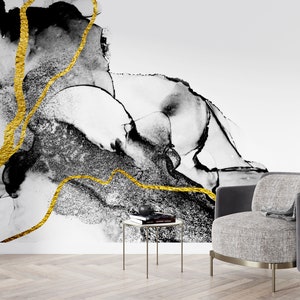 Black Marble Wallpaper: Gold Accent Wall Decor, Peel and Stick
