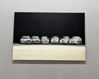 Bmw Car History Canvas Decor, Bmw 5 Series Car Glass Wall Art, Bmw All 5 Series Painted Glass, Garage Canvas, Personalized Gift For Dad,