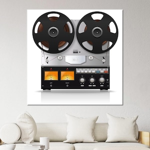 Vintage Analog Reel Tape Wall Decor, Retro Canvas Art, Music Room Design, Music Lover Gift, Old Bobbin Tape Recorder, Retro Tape Poster,