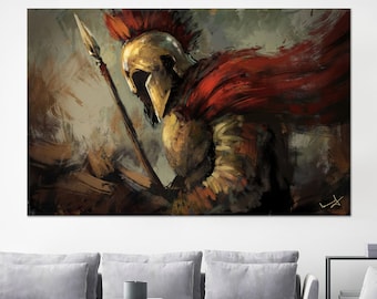 Spartan Hero Art Decor, Warrior Art Wall Decor, Spartan Art Canvas, Modern Glass, Contemporary Art, Tempered Glass, Canvas Poster Wall Art